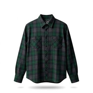 Vans Classics Green & Charcoal Plaid Flannel Button Up Shirt (M) 100% Cotton